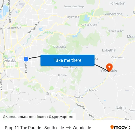 Stop 11 The Parade - South side to Woodside map