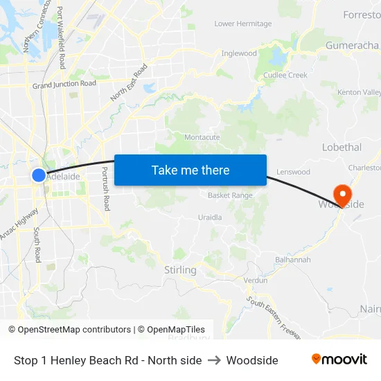 Stop 1 Henley Beach Rd - North side to Woodside map