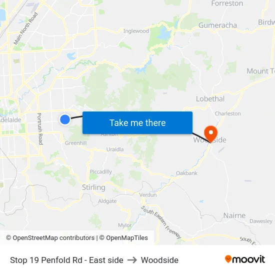 Stop 19 Penfold Rd - East side to Woodside map