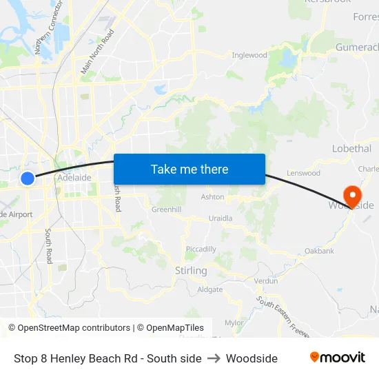 Stop 8 Henley Beach Rd - South side to Woodside map