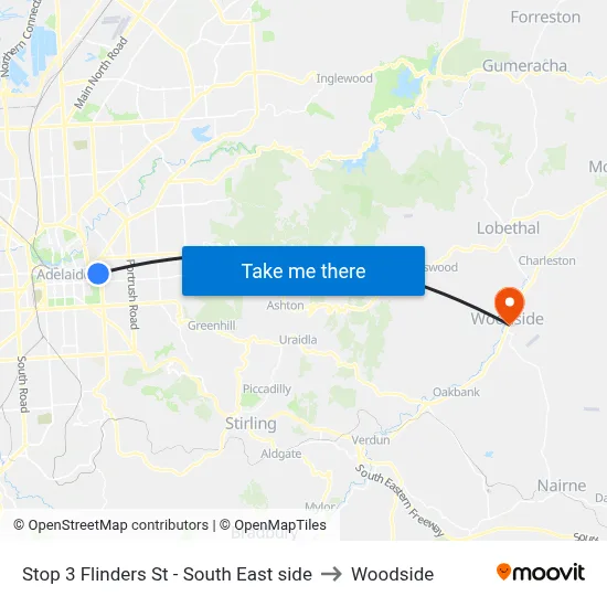 Stop 3 Flinders St - South East side to Woodside map
