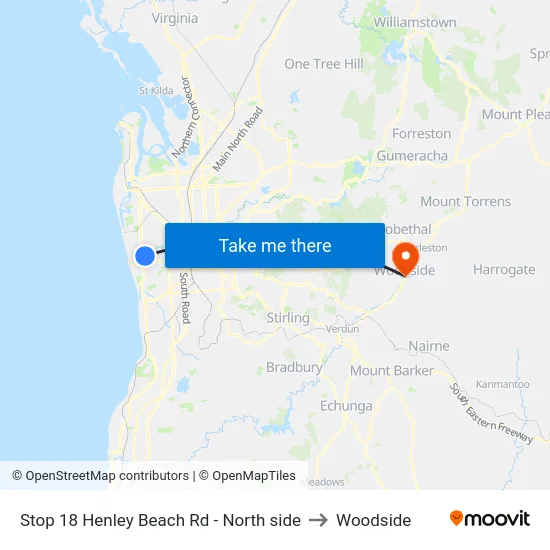 Stop 18 Henley Beach Rd - North side to Woodside map