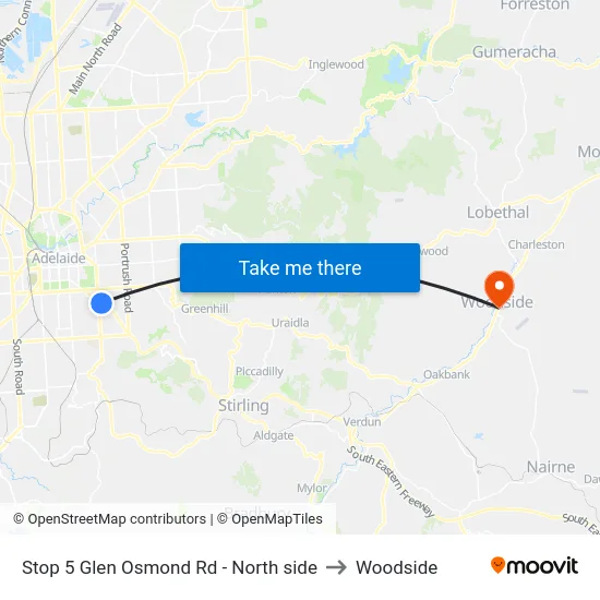 Stop 5 Glen Osmond Rd - North side to Woodside map
