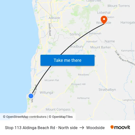 Stop 113 Aldinga Beach Rd - North side to Woodside map
