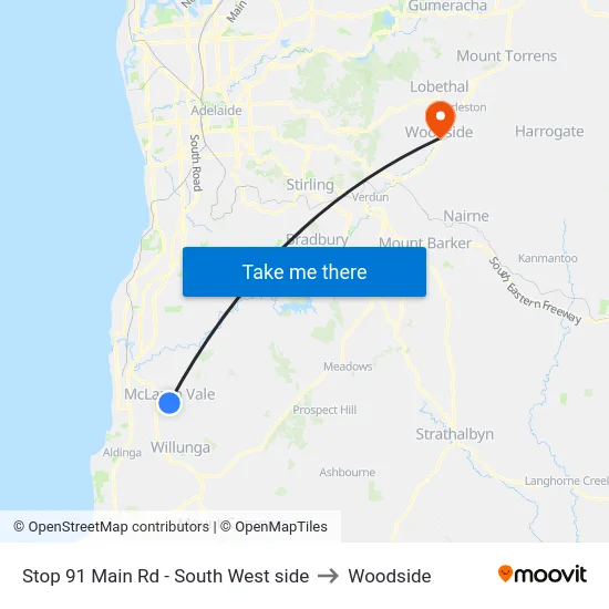Stop 91 Main Rd - South West side to Woodside map