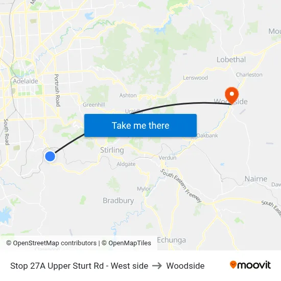 Stop 27A Upper Sturt Rd - West side to Woodside map
