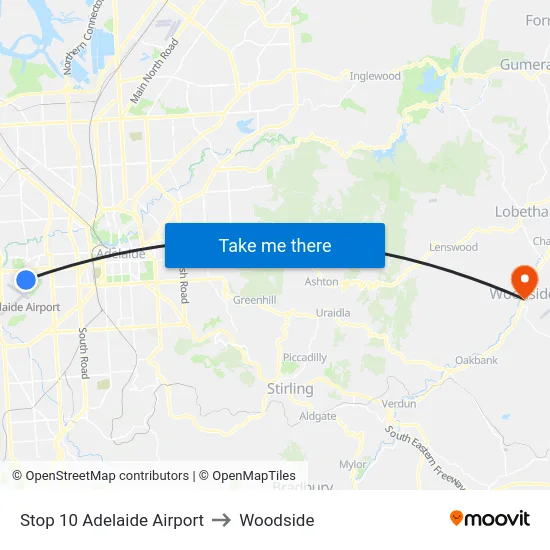 Stop 10 Adelaide Airport to Woodside map