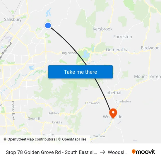 Stop 78 Golden Grove Rd - South East side to Woodside map