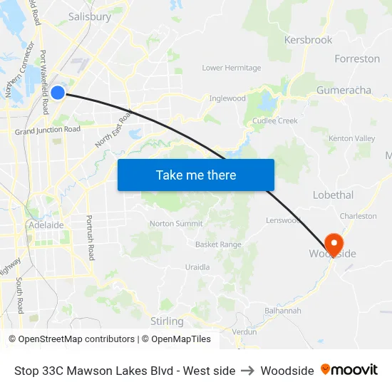 Stop 33C Mawson Lakes Blvd - West side to Woodside map