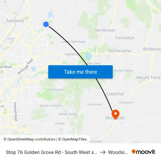 Stop 76 Golden Grove Rd - South West side to Woodside map