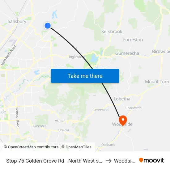 Stop 75 Golden Grove Rd - North West side to Woodside map