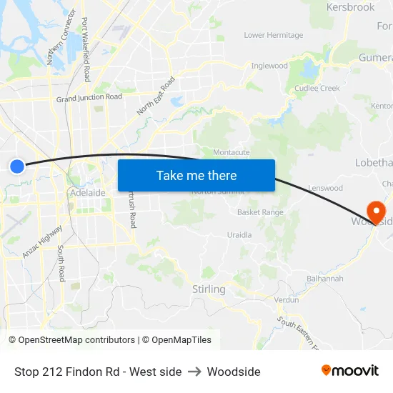 Stop 212 Findon Rd - West side to Woodside map