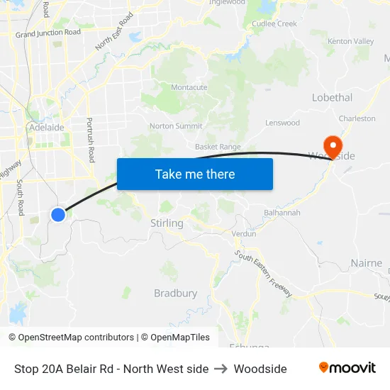 Stop 20A Belair Rd - North West side to Woodside map