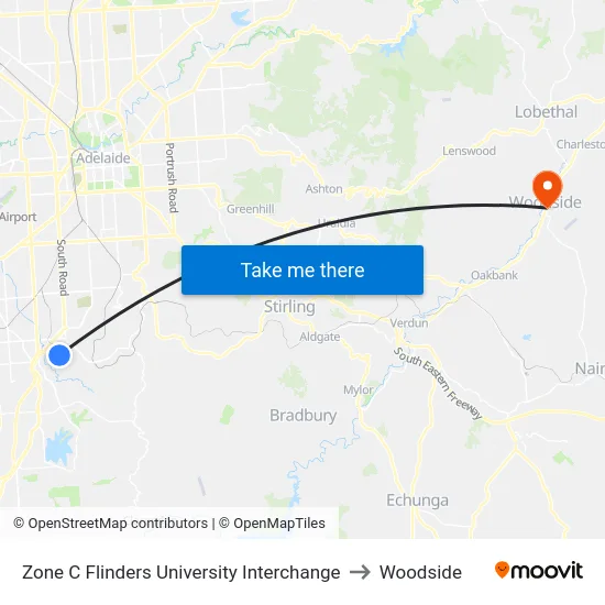 Zone C Flinders University Interchange to Woodside map