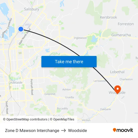 Zone D Mawson Interchange to Woodside map