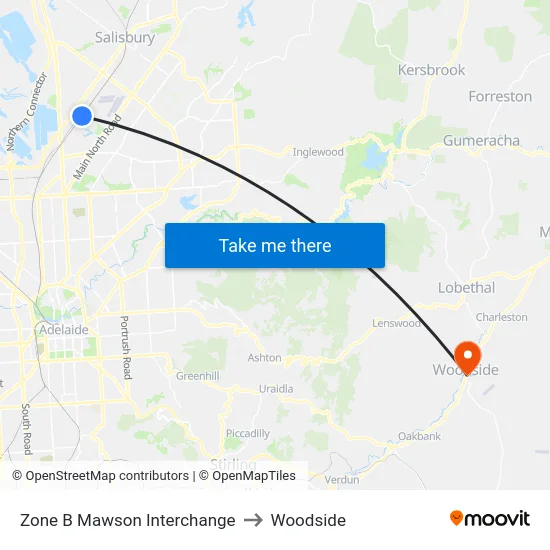 Zone B Mawson Interchange to Woodside map