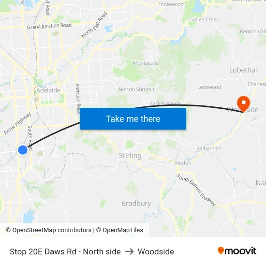 Stop 20E Daws Rd - North side to Woodside map