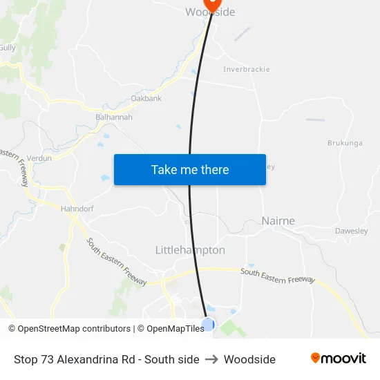 Stop 73 Alexandrina Rd - South side to Woodside map