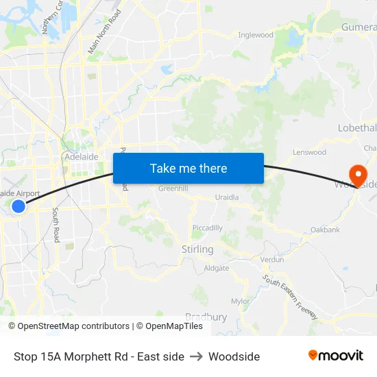 Stop 15A Morphett Rd - East side to Woodside map