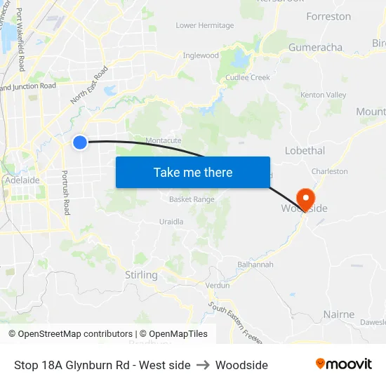 Stop 18A Glynburn Rd - West side to Woodside map