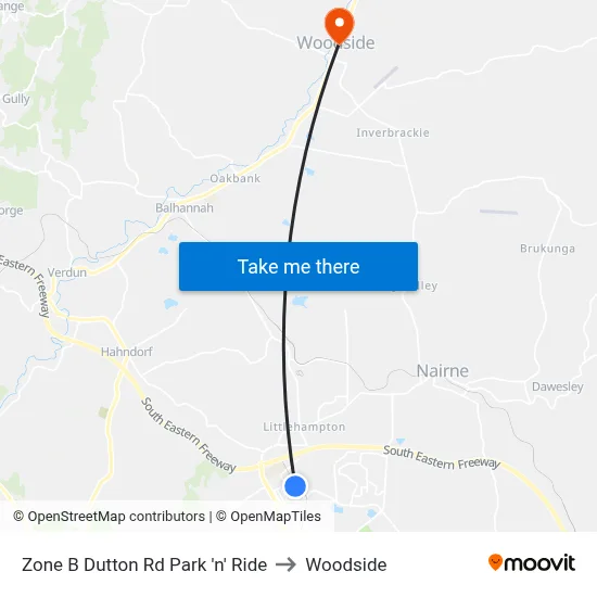 Zone B Dutton Rd Park 'n' Ride to Woodside map