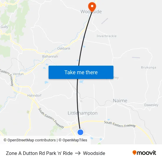 Zone A Dutton Rd Park 'n' Ride to Woodside map