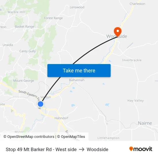 Stop 49 Mt Barker Rd - West side to Woodside map