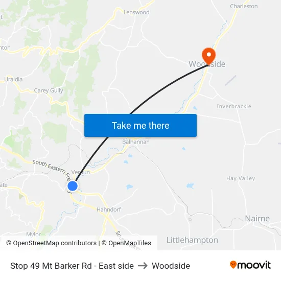 Stop 49 Mt Barker Rd - East side to Woodside map