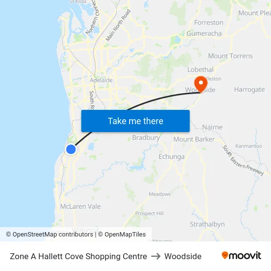 Zone A Hallett Cove Shopping Centre to Woodside map