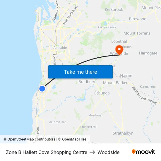 Zone B Hallett Cove Shopping Centre to Woodside map
