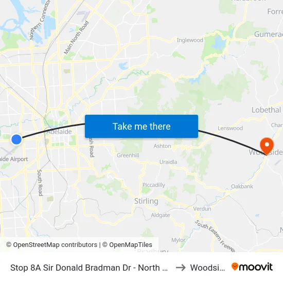 Stop 8A Sir Donald Bradman Dr - North side to Woodside map