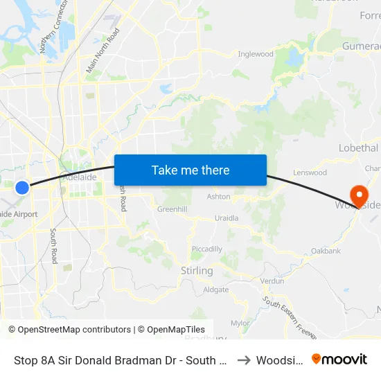 Stop 8A Sir Donald Bradman Dr - South side to Woodside map