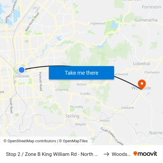 Stop 2 / Zone B King William Rd - North West side to Woodside map