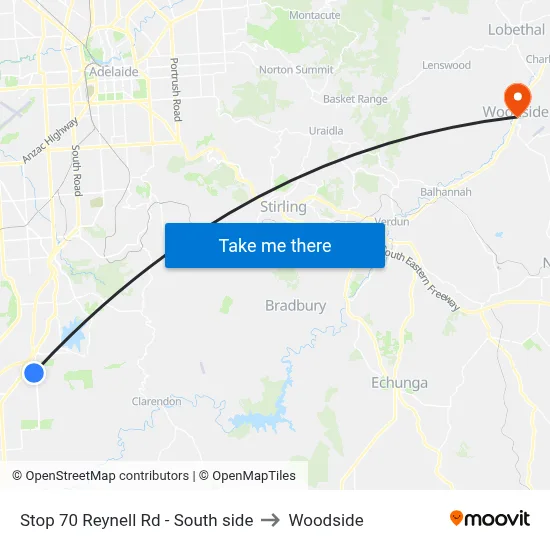 Stop 70 Reynell Rd - South side to Woodside map