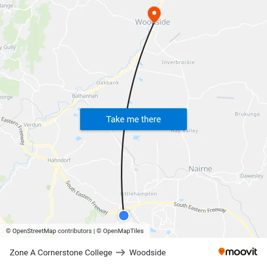 Zone A Cornerstone College to Woodside map