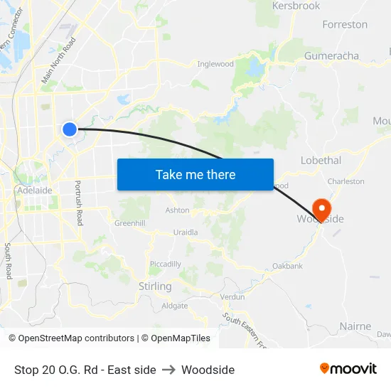 Stop 20 O.G. Rd - East side to Woodside map