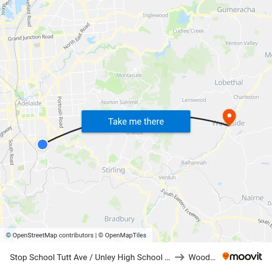 Stop School Tutt Ave / Unley High School - South side to Woodside map