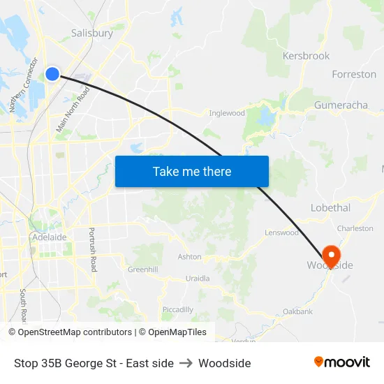 Stop 35B George St - East side to Woodside map