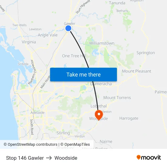Stop 146 Gawler to Woodside map