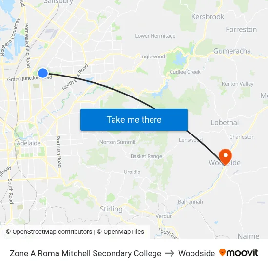 Zone A Roma Mitchell Secondary College to Woodside map