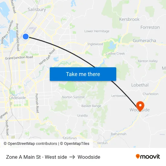 Zone A Main St - West side to Woodside map