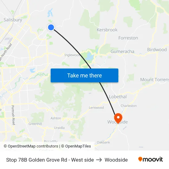 Stop 78B Golden Grove Rd - West side to Woodside map