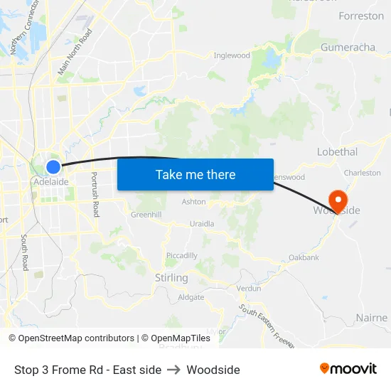 Stop 3 Frome Rd - East side to Woodside map