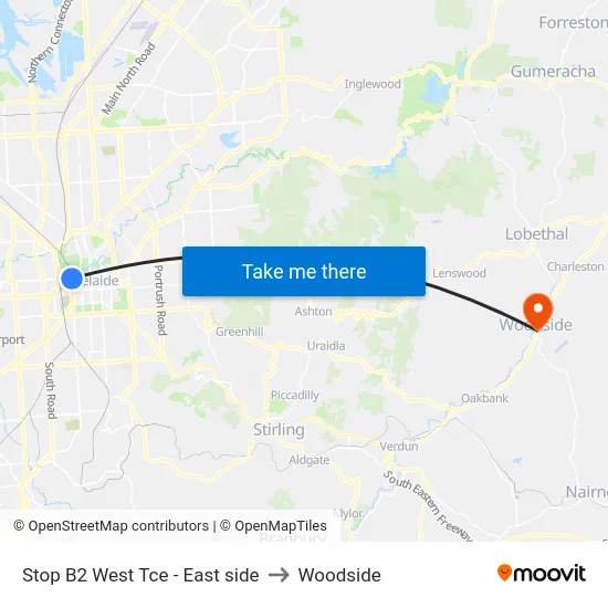 Stop B2 West Tce - East side to Woodside map
