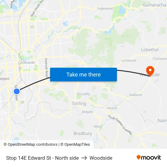 Stop 14E Edward St - North side to Woodside map