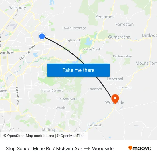 Stop School Milne Rd / McEwin Ave to Woodside map