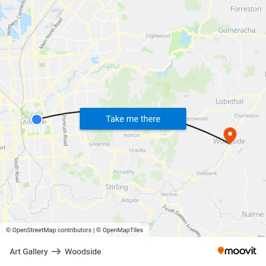 Art Gallery to Woodside map