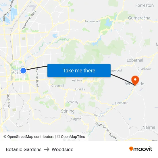 Botanic Gardens to Woodside map