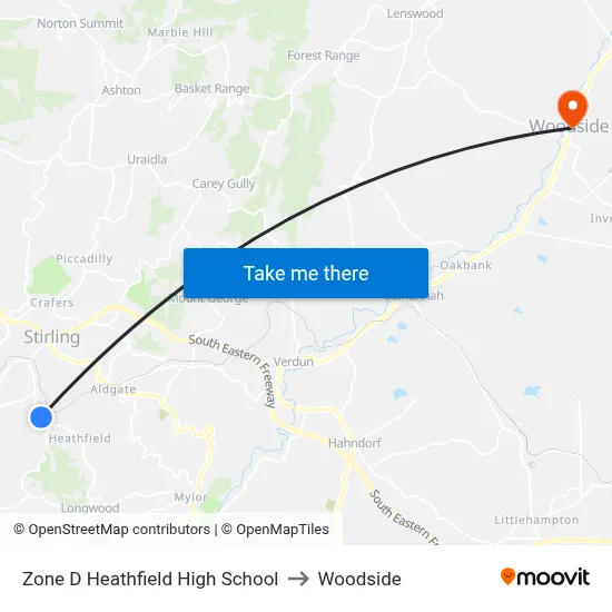Zone D Heathfield High School to Woodside map