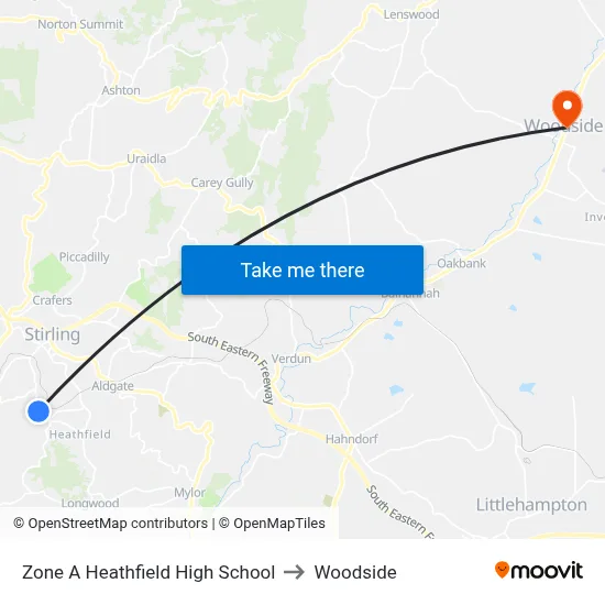Zone A Heathfield High School to Woodside map